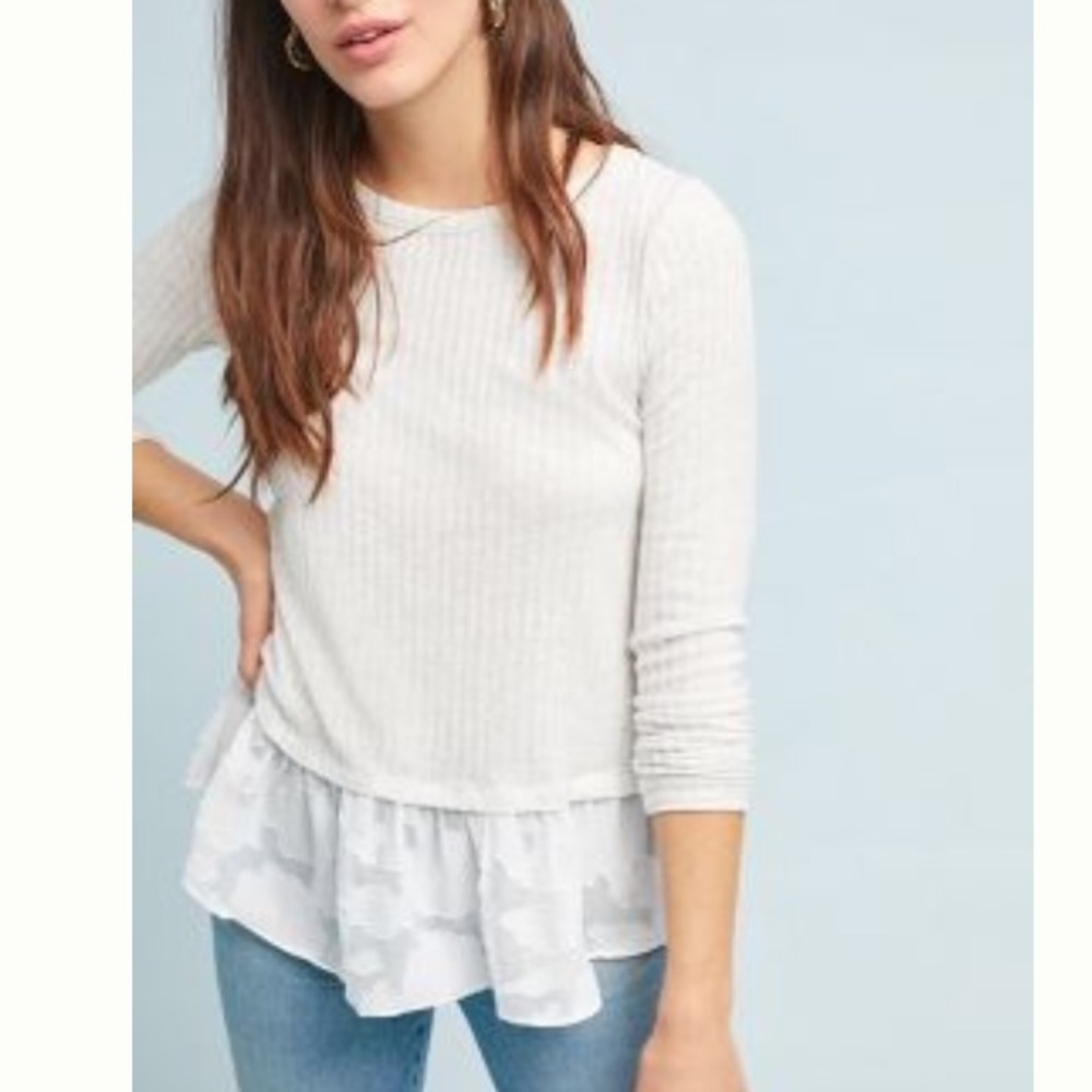 Anthropologie Ribbed Peplum Top